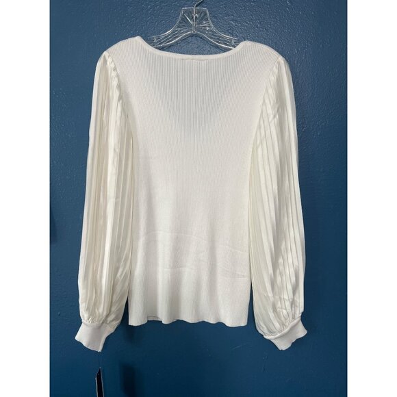 BCX Womens Ribbed Knit Sweater With Pleated Balloon Sleeves In White - Picture 11 of 11